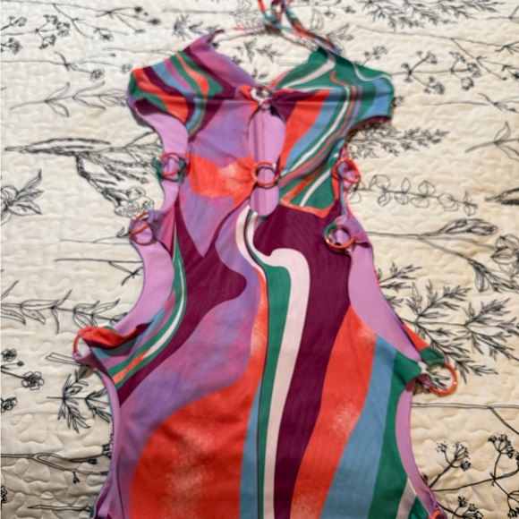 AKIRA Pastel Pink and Multicolor Halter Mini Dress - Picture 1 of 7